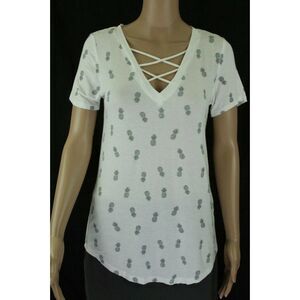 Zoe & Liv S Top Pineapple V-Neck Strappy Short Sle